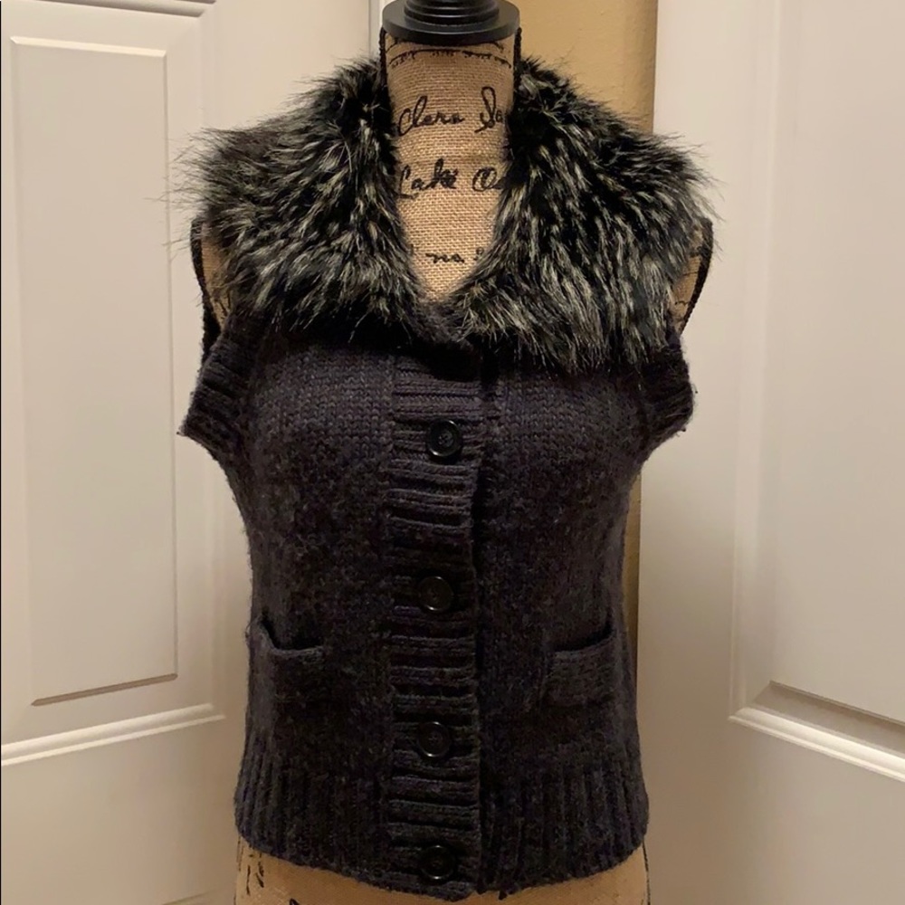 Vintage AT Loft Sweater Vest with Faux Fur